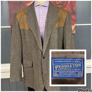 Vintage Pendleton Tweed Blazer Mens 54L Long Wool Brown/Gray Hunter Western USA